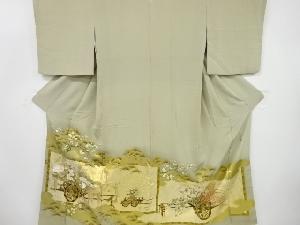 リサイクル　松尾光琳作　金彩花車模様刺繍五つ紋色留袖(比翼付き)